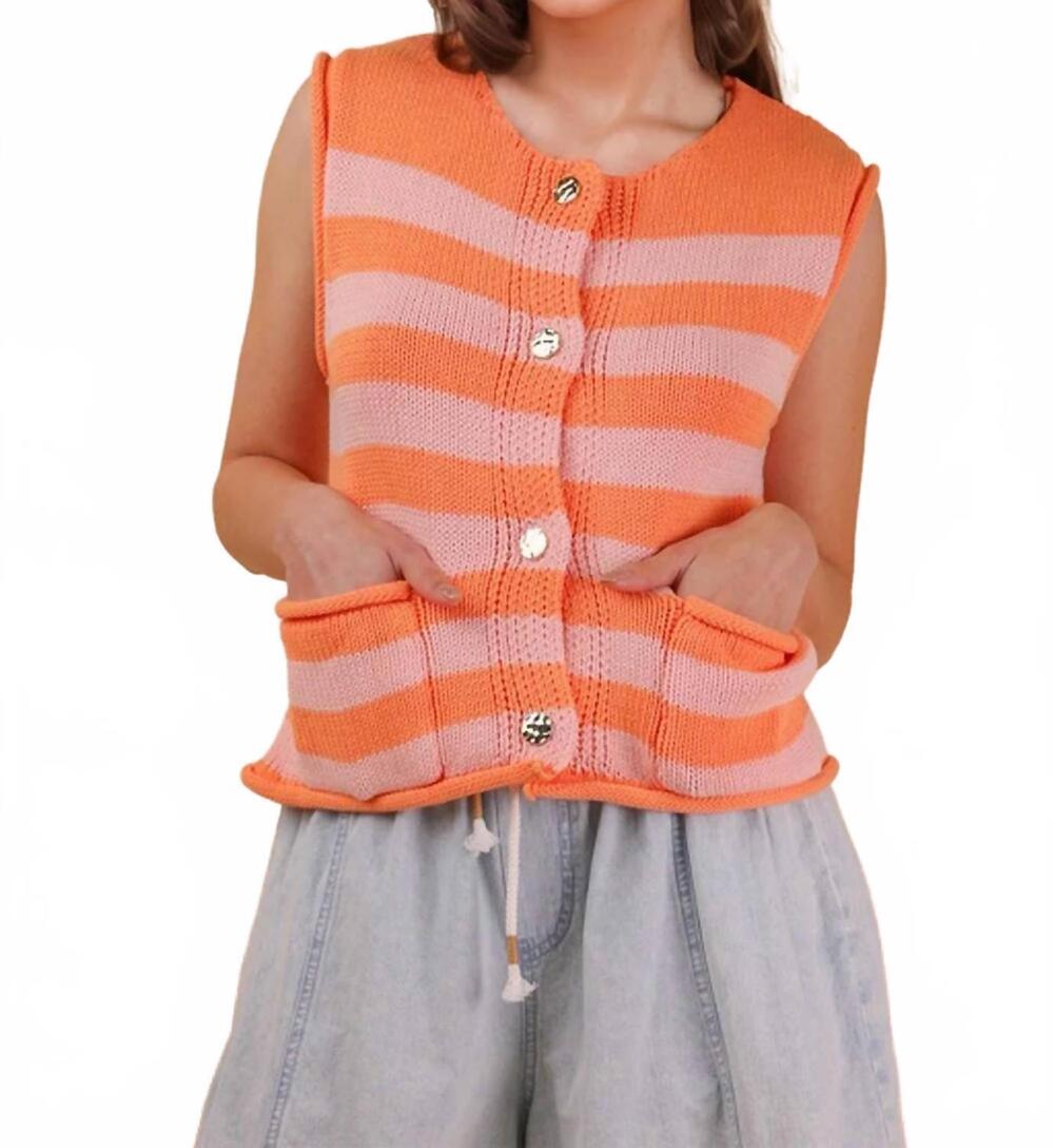 NEW VERY J stripe button down top in orange